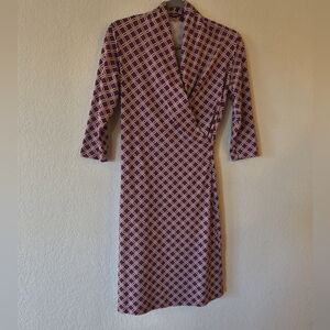 J. McLaughlin Small Dress Catalina Cloth Faux Wrap Purple & Tan Knee Length VG
